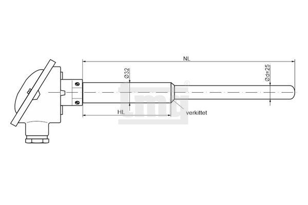 Skizze Thermometer fuer Hochtemperatur Anwendungen TP25